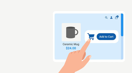Hand clicking add to cart button. © Abhinaya Project