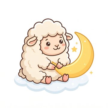 Sheep setting on cloud  beside with eid al adha moon... version 5