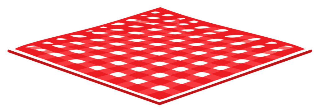 Red and white checkered picnic blanket spread out with depth and perspective