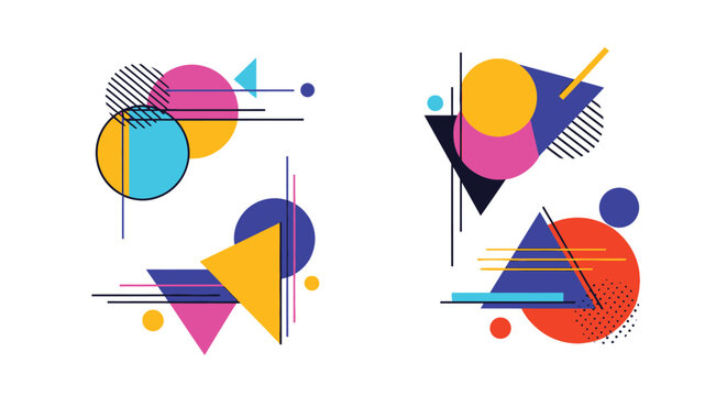 Abstract geometric shapes in vibrant colors arranged on a white background
