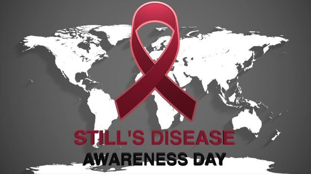 Still's disease awareness day background with red ribbon and world map