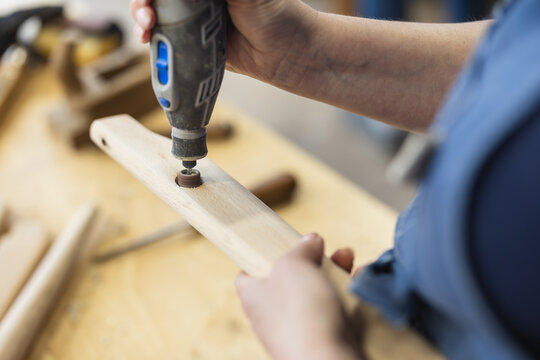 Drilling Hole in Wooden Piece with Power Drill
