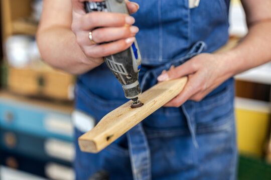 Drilling Hole in Wooden Piece with Power Drill
