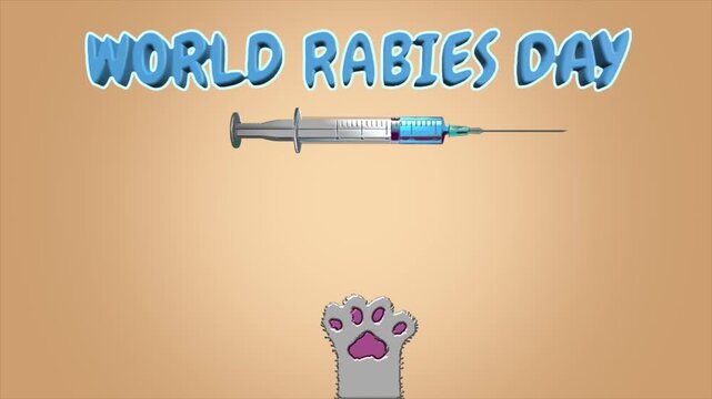 World rabies day awareness with cat paw and vaccine syringe