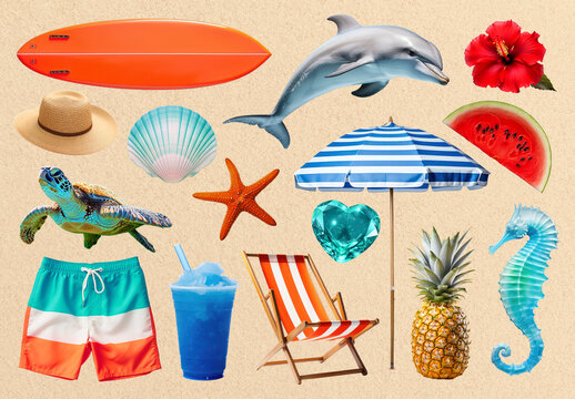 Vibrant Summer Beach Essentials Element Design Collection