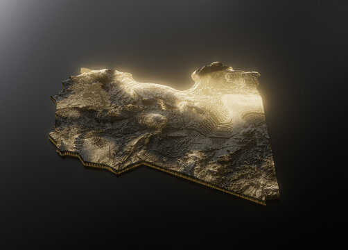 Libya Map Golden Metallic Texture Map Gold Reserves And Gold Mining Concept 3D Illustration