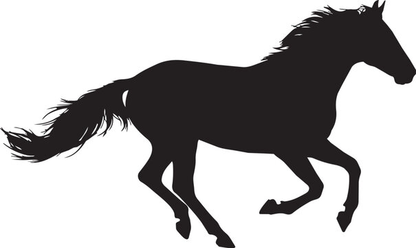 Silhouette of a galloping horse with flowing mane and tail