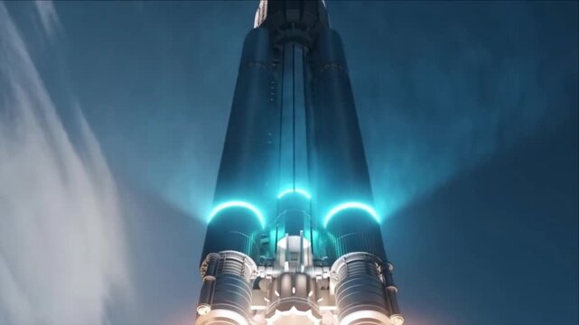 宇宙探査のために構築され点火するロケットエンジン