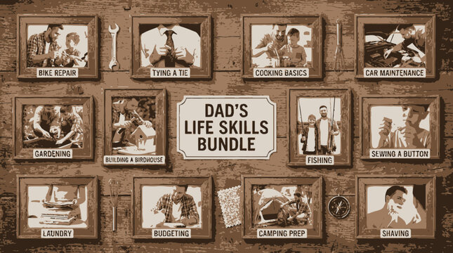 Visual compilation illustrating a father's guidance in mastering practical life skills, fostering self-reliance and growth in his son through shared experiences