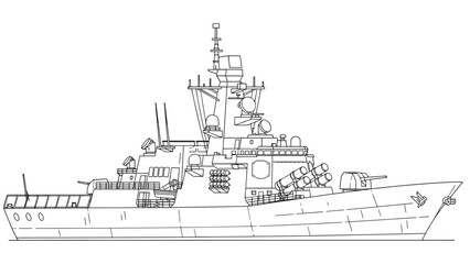 Fototapeta premium Large Military Warship with Advanced Navigation and Defense Systems.