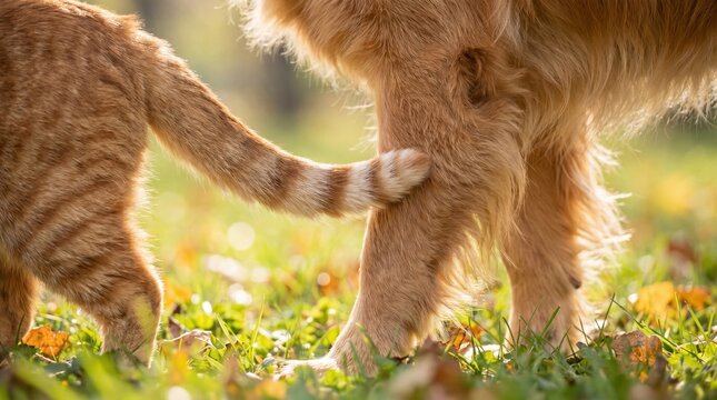 Cat and dog displaying natural affinity and companionship, symbolic of harmony, trust, and emotional bonding.