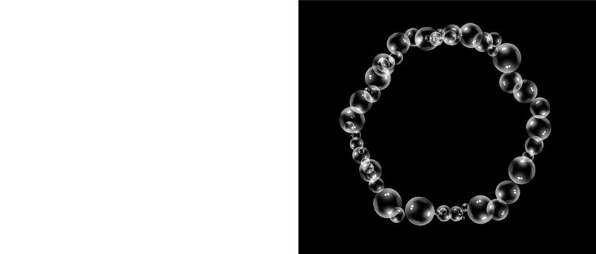 Circle bubble frame collection on transparent and black backgrounds.