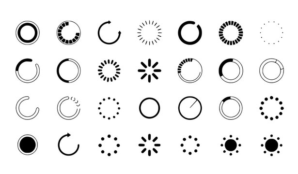 Loading Spinner and Progress Indicator Icon Set Featuring Circular Preloaders, Buffering Symbols, UI Animation Elements, and Modern Web Interface Design Vectors