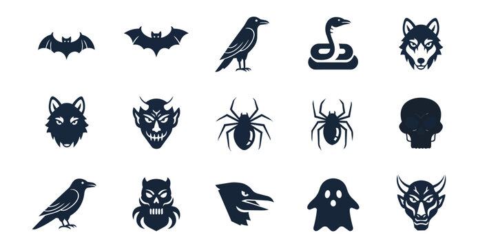 Halloween icon set dark silhouette elements isolated design