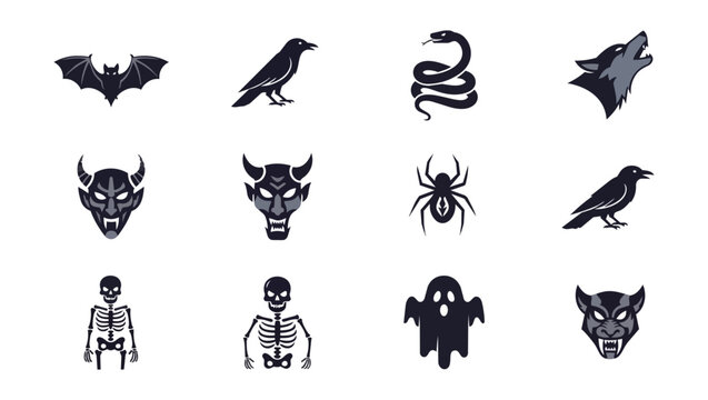 Halloween icons collection black background illustration