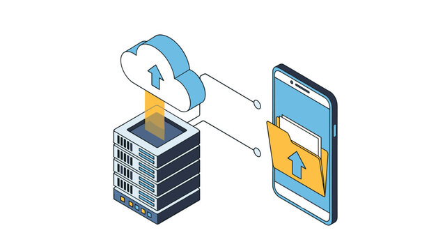 Data transfer process from a cloud server stack to a mobile phone facilitates easy access to digital folders.