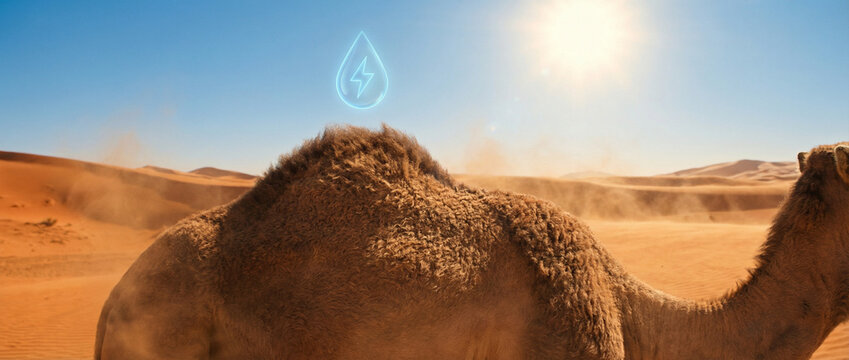 camel storing water in desert hump for survival adaptation under bright sunlight