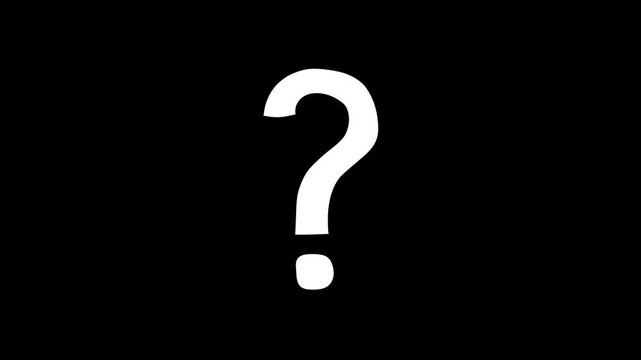 Animated question mark on black background, overlay effect for video projects for school, education, science, literature and web vfx.
