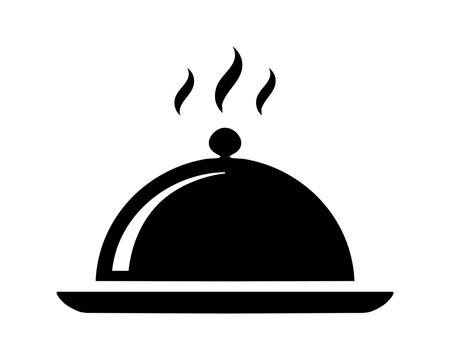 Schwarze Silhouette einer abgedeckten Speiseplatte oder eines Cloche-Symbols