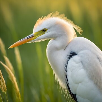 ​Professional photography of Cattle Egret (Bubulcus ibis), highly detailed white bird plumage, realistic wildlife portrait.