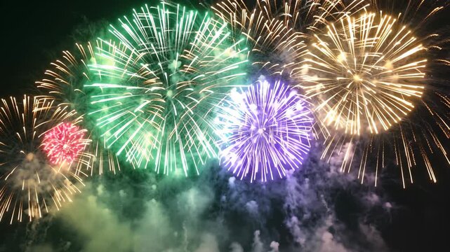 Fireworks colorful celebration multicolor explosions in night sky festival display