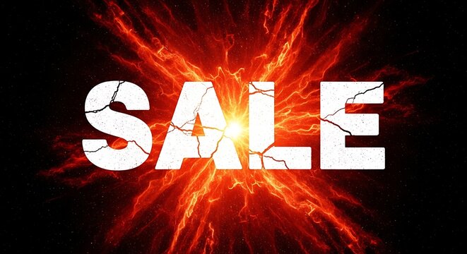 Explosive red sale text with cracked effect super sale big sale limited time price drop discount promotion marketing