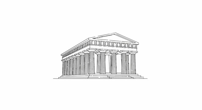 A classical Greek temple with many columns and a triangular pediment