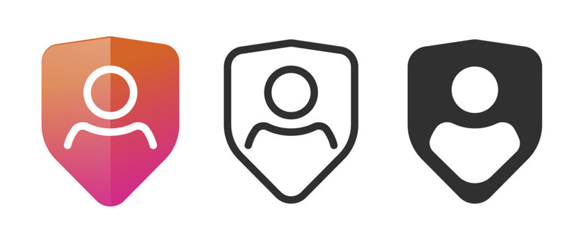 User security protection icon line stroke, personal data account profile shield solid bold logo pictogram simple, safety identity privacy cybersecurity guard sign symbol, web internet defense clip art