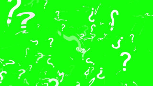 Animated question mark icon with green screen background, overlay effect for video projects for school, education, science, literature and web vfx.