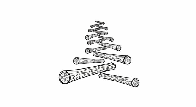 Stacked logs forming a stylized Christmas tree shape against a white background
