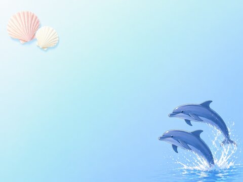 貝殻とイルカの夏らしい背景