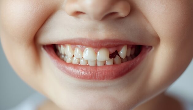 Cute Smiling Boy With Missing Tooth Showing Joyful Expression Outdoors