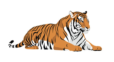 Obraz premium Beautiful siberian tiger resting peacefully in a lying position with its orange and black striped fur visible.