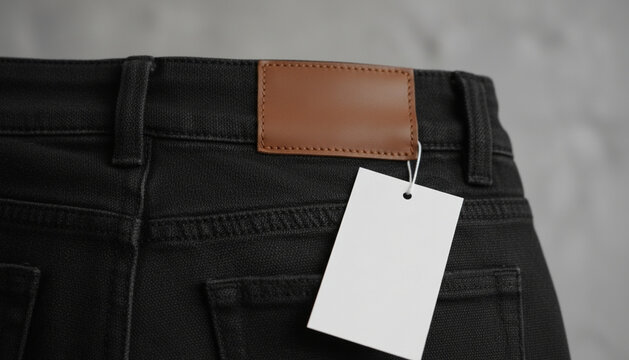 Black leather pent with white tag