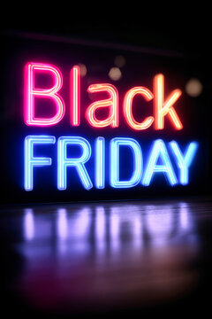 Neon text highlights Black Friday, set against a dark backdrop. The sign features bright tones and a glowing effect, creating a striking visual display