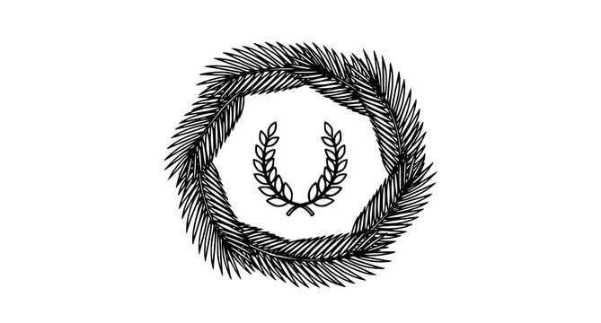 Elegant black and white laurel wreath with central omega symbol a classic emblem design