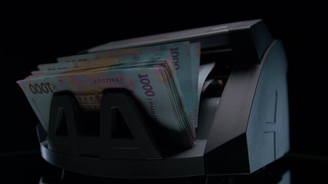 Money Counting Machine With Ukrainian Hryvnia