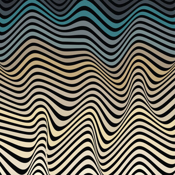 Flowing fractal wave pattern with layered striped contours in blue and beige tones creating rhythmic motion and optical illusion.
