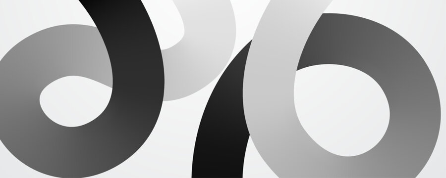 Monochrome Intertwined 3D Spirals with Gradient Depth on White