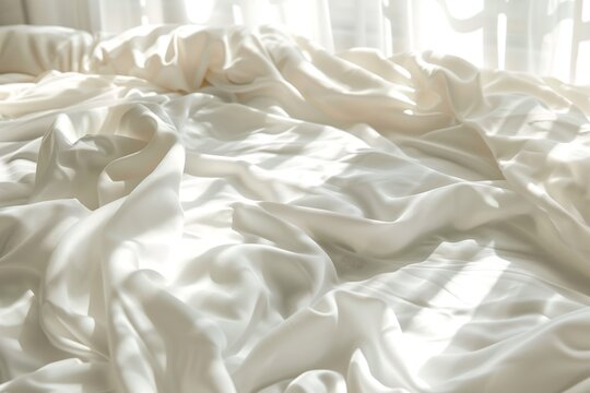 High-quality luxury white fabric texture with gentle folds and bright morning light