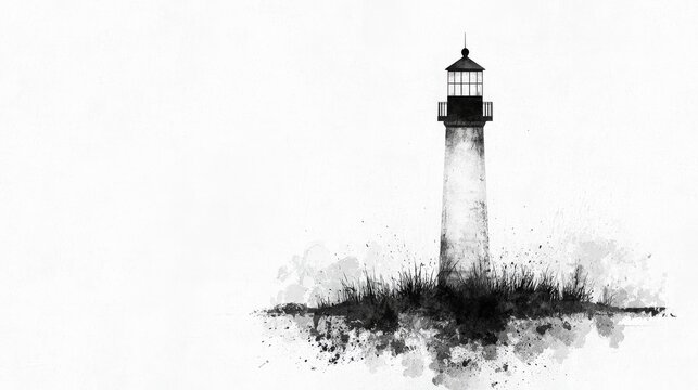 Stunning Watercolor Illustration of a Lighthouse Standing Tall Against a Minimalistic Background