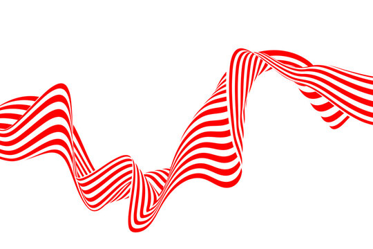 Abstract red and white striped wavy line on white background with 3D volume effect. Eps 10