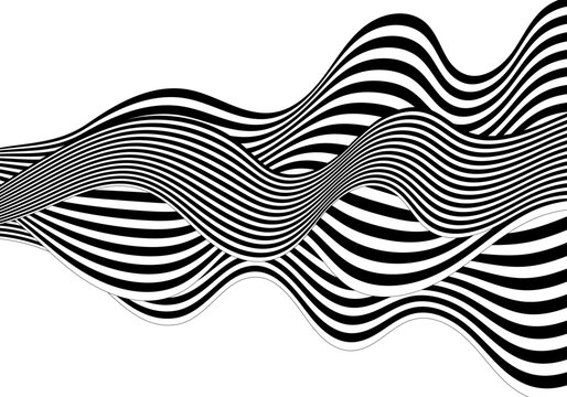 Abstract vector background with black and white wavy lines and optical illusion of movement. Eps 10