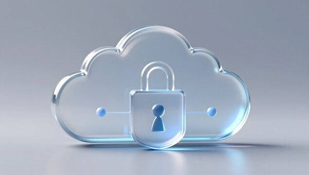 Cloud Data Security: A visually compelling representation of data security, featuring a translucent cloud icon overlaid with a secure padlock.