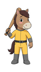 Fototapeta premium Cartoon Horse Character Holding Baseball Bat Vector Illustration, Isolated Transparent Background for Game or App Design