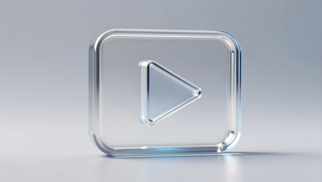 Elegant Play Icon: A sleek, transparent play icon, rendered in glass, suggesting a modern, minimalist design aesthetic