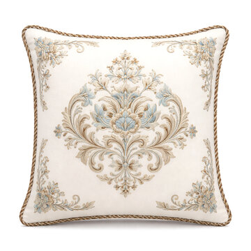 whit background with beautiful embroidery pillow