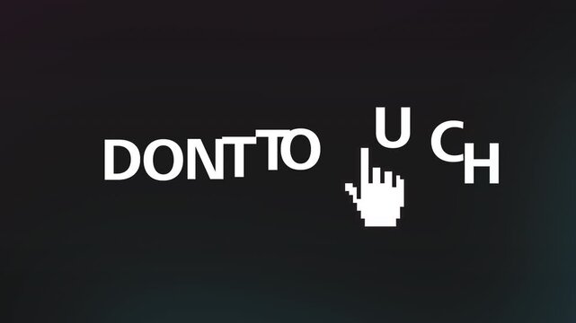 Creative animation of scattered letters forming warning text with pixel cursor interaction, visualizing digital interface behavior and user interaction in modern UI concept.