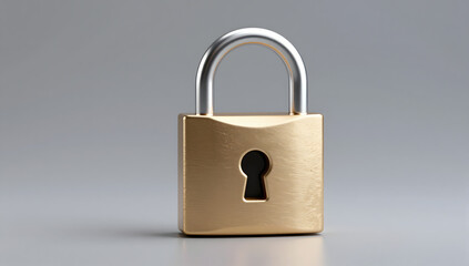 Naklejka premium Secure Access: A classic padlock, meticulously crafted with a gleaming metallic finish, stands as a symbol of impenetrable security. The cool.