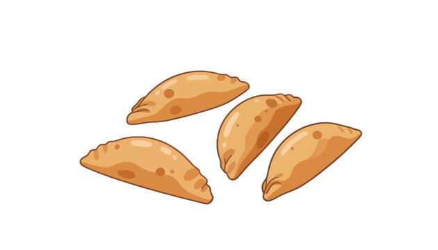 Four Golden Empanadas Vector Illustration, Isolated Transparent Background Food Icon for Culinary Design and Restaurant Menu